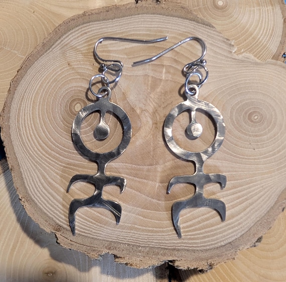 Toltec Man Petroglyph Charm 20 Gauge Stainless Steel Dangly Earrings