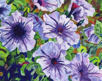 Giclee Flower Canvas Print Small 5x7 - Purple Petunias - Signed Limited Edition