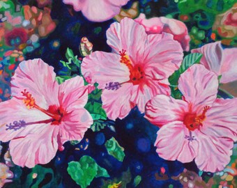 Hibiscus, Pink Flower Prints Giclée Art Print Landscape Art Paintings  Floral Art Nature Prints Giclée  Print