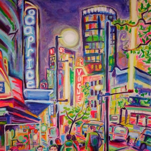 Limited Edition Giclee Canvas Print 8x10 Granville At The Warehouse Colorful City Night Art image 1