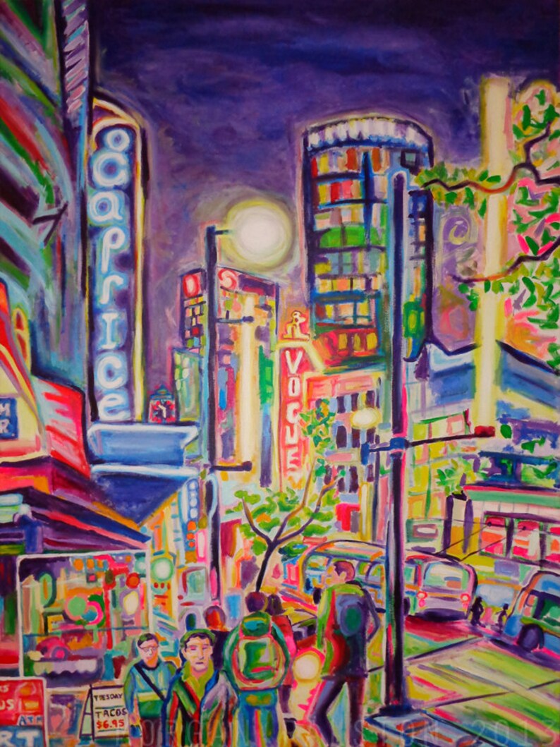 Limited Edition Giclee Canvas Print 8x10 Granville At The Warehouse Colorful City Night Art image 1