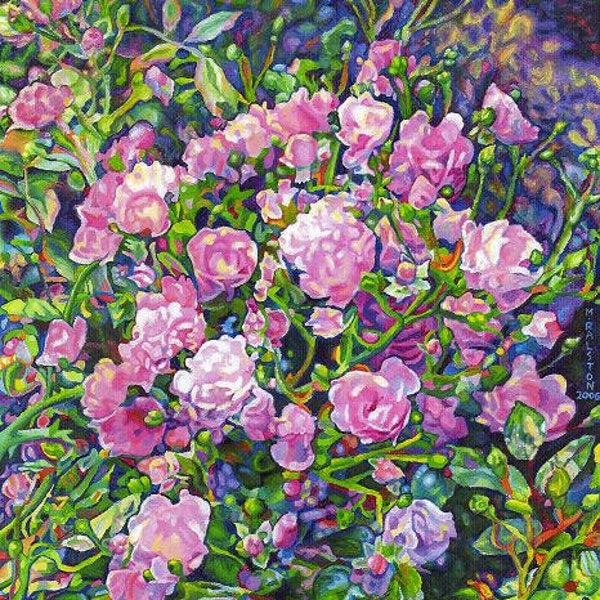 Limited Edition Giclee Leinwand Druck 8 x 10 - signiert wilde Rosen rosa Blüten kleine Art
