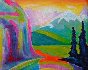 Majesty, Giclée Print, Art Print, Colorful Canadian Mountain Lake and Sky Art Giclée Landscape Art Paintings