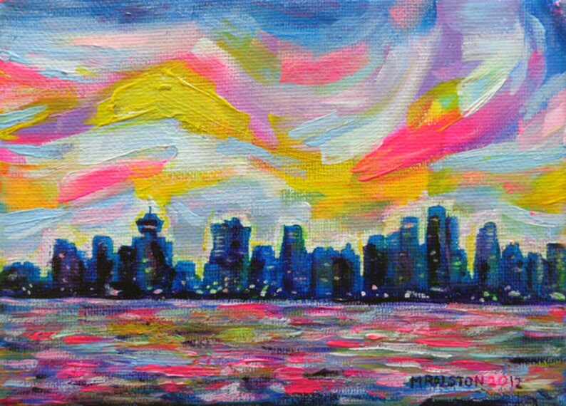 An Evening in Vancouver Canadian City Skyline Art Giclée Art Etsy