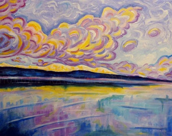 Giclee Canvas PRINT 8x10 - Sunrise On The Comox Glacier, Signed Limited Edition Sky and Ocean Art