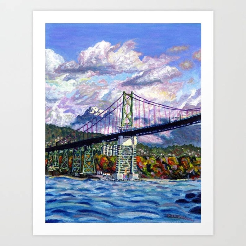 The Lions Gate, Vancouver City Bridge Art Giclée Art Print Landscape