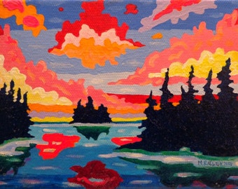 Northern Sunset Surreal, Colorful Island and Sky Art Giclée Art Print Landscape Art Paintings Giclée  Print