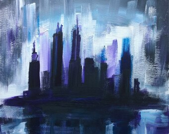 Gloom, Colorful Dark Rainy Moody City Art Giclée Art Print Landscape Art Paintings Giclée  Print