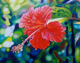 Tropical Hibiscus, Vibrant and Colorful Flower Prints Giclée Art Print Landscape Art Paintings  Floral Art Nature Prints Giclée  Print