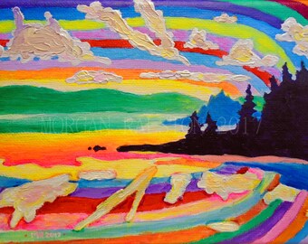 Picnic Point, Colorful Island and Sky Landscape Art Giclée Art Prints Landscape Art Paintings Giclée  Print