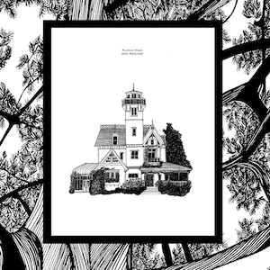 May include: Black and white line drawing of a Victorian style house with a tower. The house is surrounded by trees and bushes. The text "Broadmoor House, Isle of Wight" is printed above the house.