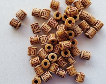 25 16x17mm Barrel Round Ethnic Patterned Wood Wooden Beads Large Hole Mixed W145