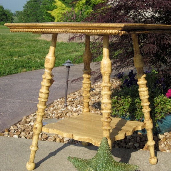 Vintage Victorian Shabby Side Table Painted Antiqued Mustard