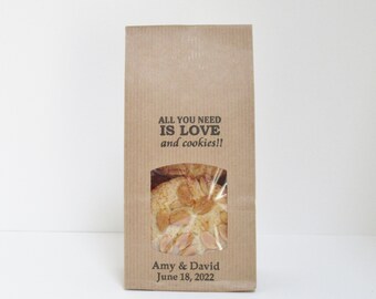 Favor Bags Wedding, diy Cookie Favors, All You Need is Love and Cookies, Personalized Rustic Favor Gifts for Guests