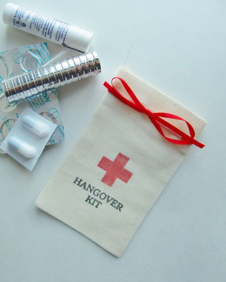 50 Hangover Kit Wedding Favor Bags Red Cross Muslin Etsy