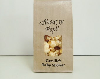 diy Baby Shower Popcorn Favors, Personalized Rustic Popcorn Favor Bags with Windows, About To Pop!,