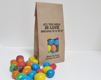 All You Need is Love and M & M's, Rustic Wedding Favor Bags, diy Favor Gifts for Guests