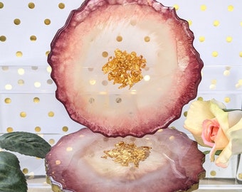 Maroon and Blush Pink Geode Effect Coaster Set (2)