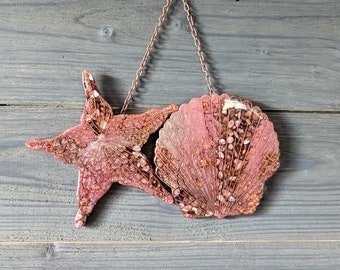 Bronze and Blush Pink Sea Shell Wall Hanging