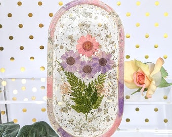 Pink and Purple Dried Flower Trinket Tray