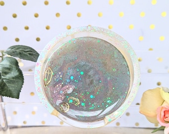 Dreamy Iridescent Crystal Themed Coaster Set (3) with Holder