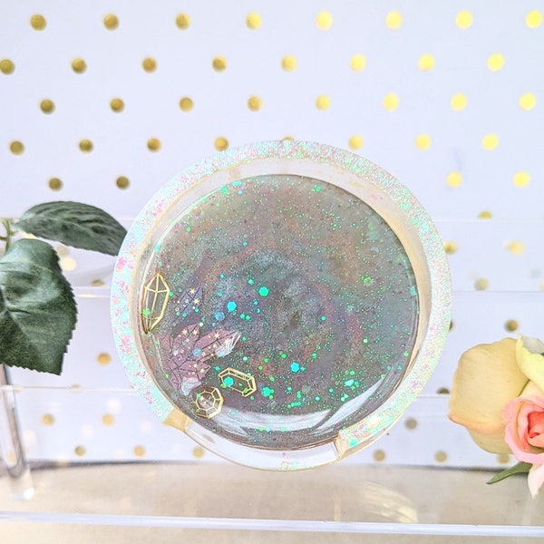 Dreamy Iridescent Crystal Themed Coaster Set (4) with Holder