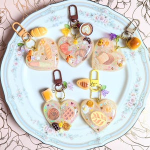 Heart Bread Resin Charm Keychain: Kawaii Bakery Bag Accessory