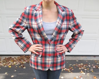 Vintage 1970s Pendleton plaid wool blazer, academia blazer, small
