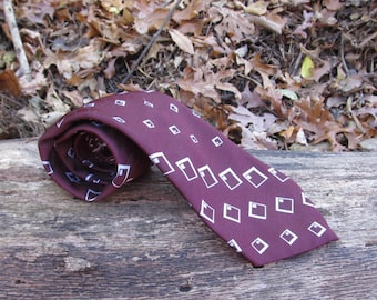 1970s mens tie, Oscar de la Renta, geometric shapes tie, floppy disks