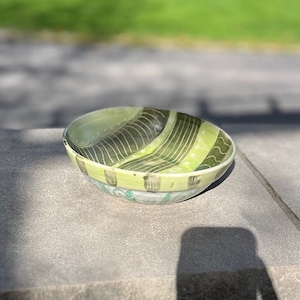 Vintage hand painted green ceramic dish for trinkets