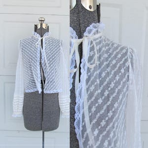 1970s vintage Lord & Taylor lingerie bed jacket, sheer Victorian, Small/Medium