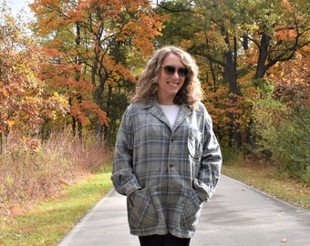 Chaqueta vintage Pendleton 49er a cuadros, chaqueta a cuadros gris, TAL CUAL