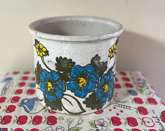 Vintage stoneware blue and yellow Italian flower pot