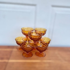 Vintage brown glass faceted coupe glasses, Whitehall style glasses set of 8
