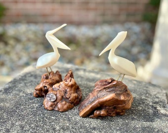 Vintage John Perry pelican figures on wooden bases, set of 2