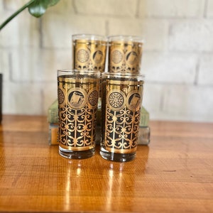 Vintage Libbey gold leaf Prudential Rock of Gibraltar glasses, high ball glasses, set of 4