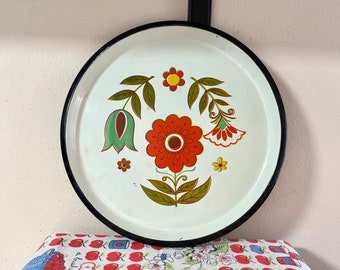 Vintage 1970s platter, serving platter, orange, teal, green, groovy kitchen