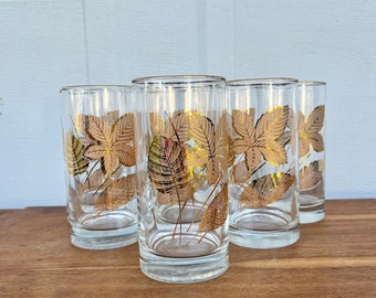 Vintage Libbey gold leaf high ball glasses, set of 8 matching glasses