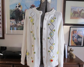 Vintage Blumen Frühlings Strickjacke, Large