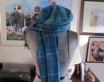 Berretto e sciarpa coordinati in lana vintage Pendleton, taglia piccola, verde acqua, bianco, rosso