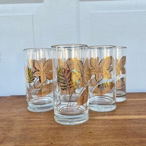 Vintage Libbey gold leaf high ball glasses, set of 8 matching glasses