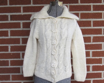 Vintage Women's cream sweater, handmade vintage cardigan, fisherman sweater