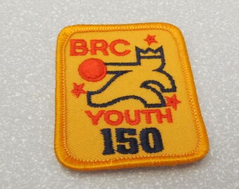 1970s vintage bowling patch, "BRC Youth 150," bowling trophy patch, orange, yellow