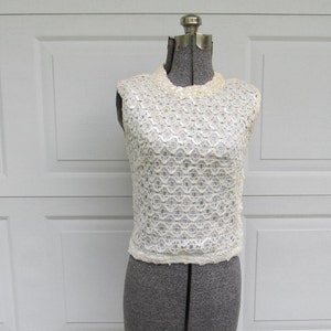 1950s sequined top, white sequins, pearly top, vintage cocktail party top, XS