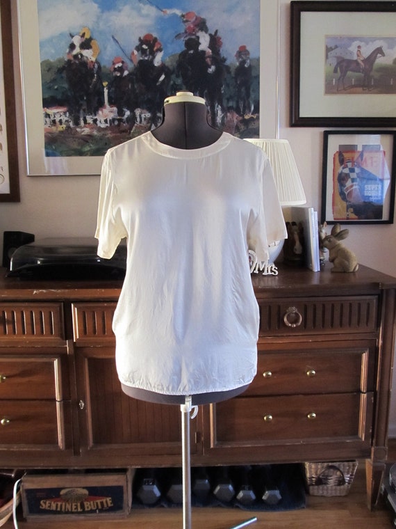 Vintage women's cream silk blouse, minimalist, cre