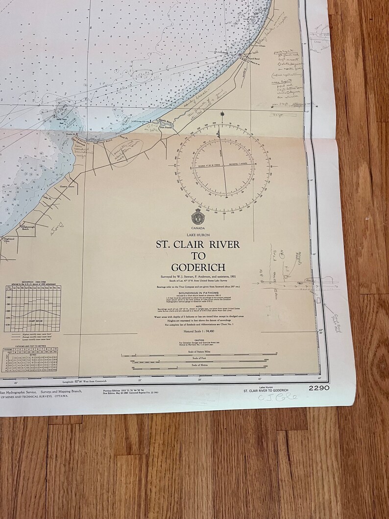 1964 Vintage ORIGINAL Map of Lake Huron, St. Clair River to Goderich - Etsy