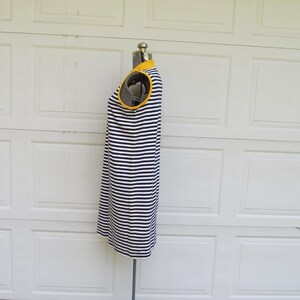 1990s vintage sleeveless polo shirt dress, black and white stripe with yellow collar, M image 4