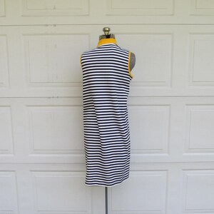 1990s vintage sleeveless polo shirt dress, black and white stripe with yellow collar, M image 5