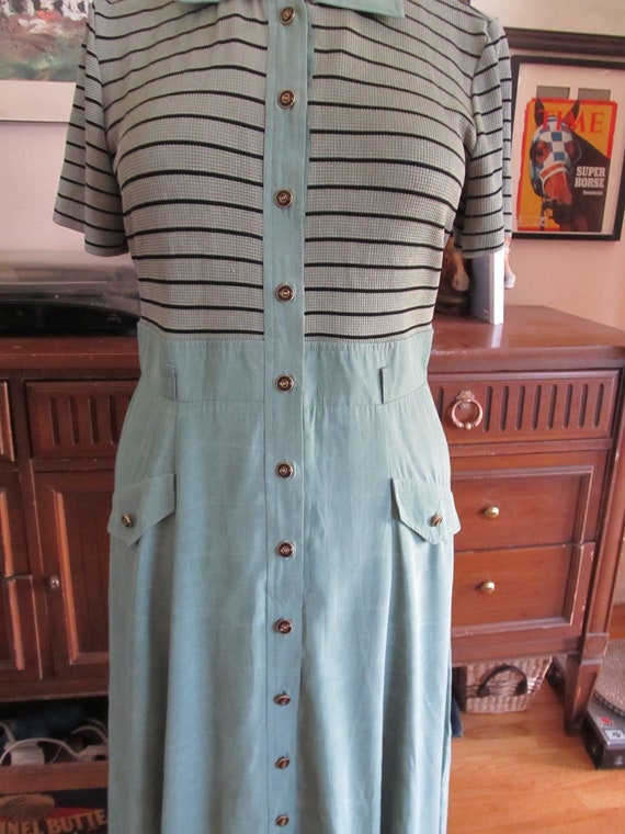 1990s vintage mint green and black shirt dress, XL - image 5