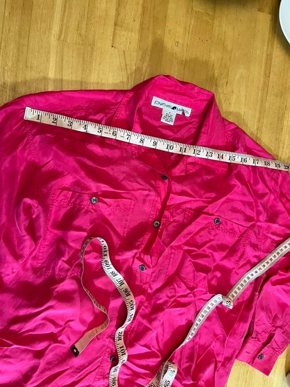 Vintage 1990s hot pink oversized silk blouse, sma… - image 4